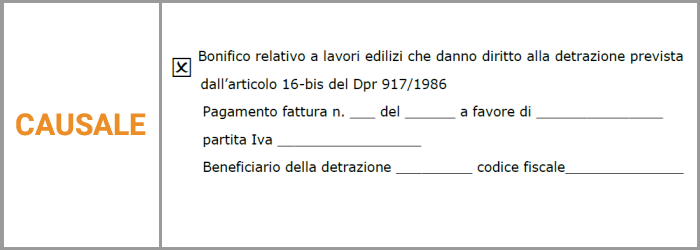Causale Bonifico parlante
